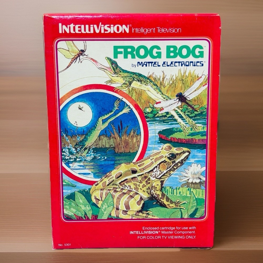 Frog Bog Intellivision, 1982 Mattel Video Game, Overlays, Manual & Box Cartridge
